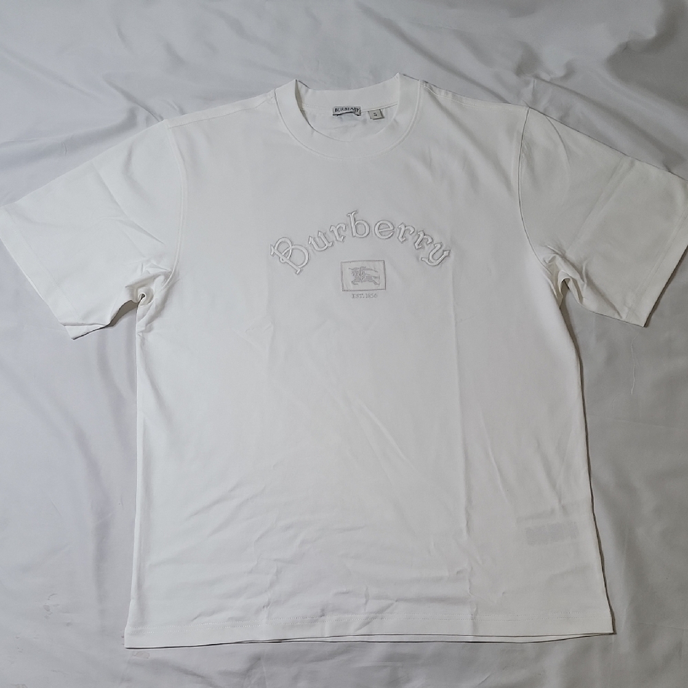 Burberry White Logo Embroidered Crew Neck Tee